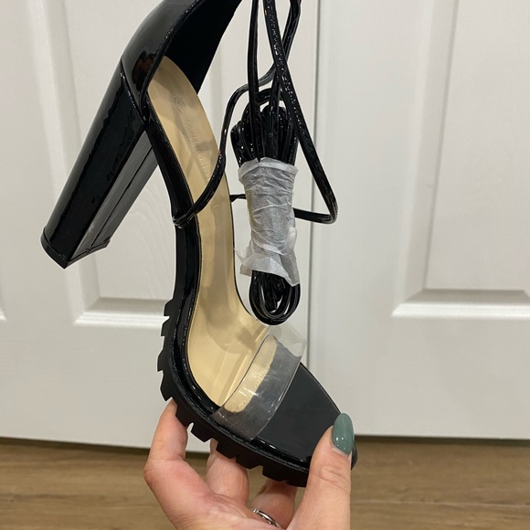 NWT Black heels with acrylic strap and leg ties - Picture 3 of 5